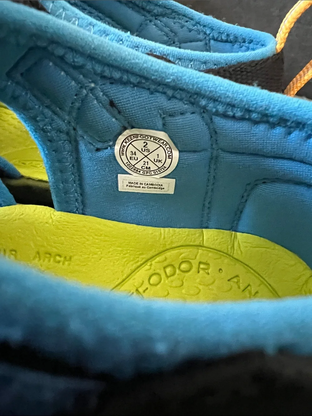 Keen Kids Black and Blue Sport Sandals with Yellow Accents
